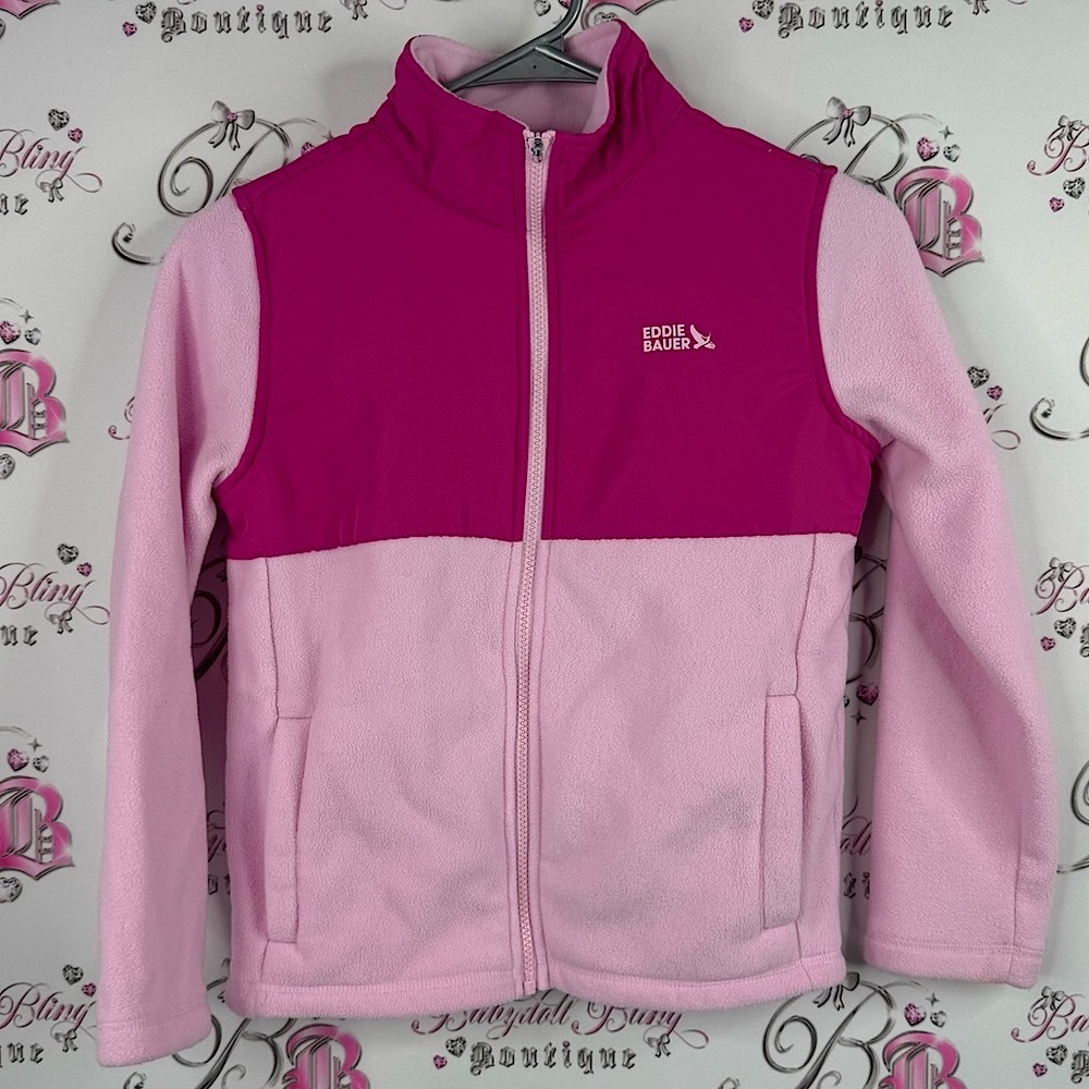 Eddie Bauer kids jacket sweater soft furry fuzzy Two-Tone Pink Fleece Jacket